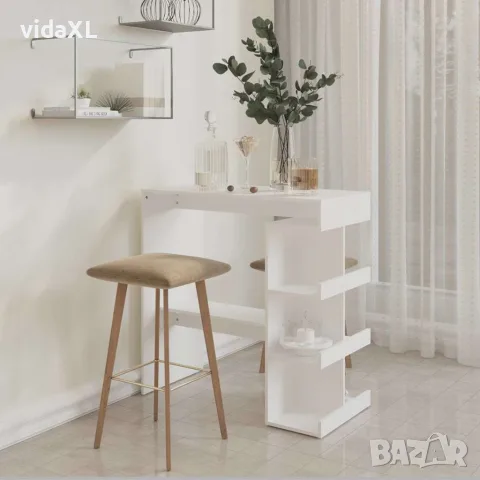 vidaXL Бар маса с рафтове, бяла, 100x50x101,5 см, инженерно дърво, снимка 3 - Маси - 56147830