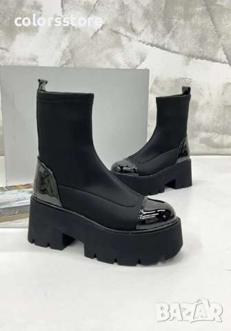Боти на платформа - черен неопрен и лак - LT50 , снимка 2 - Дамски боти - 51809242
