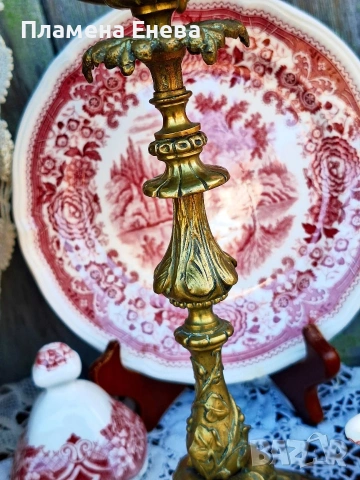 Антикварен бронзов свещник, снимка 4 - Антикварни и старинни предмети - 53834340