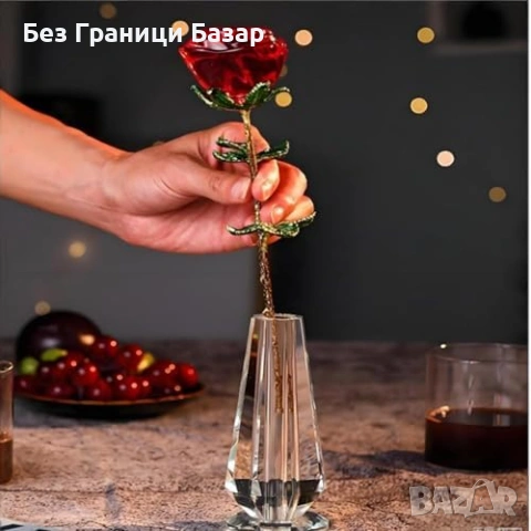 Нова Кристална червена роза във ваза романтичен подарък декор стая дом, снимка 5 - Декорация за дома - 53822768