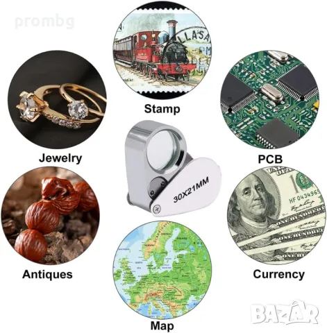 стъклена бижутерска лупа 30 х, 21 мм, сгъваема, снимка 8 - Други инструменти - 38231568