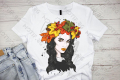 Дамска тениска с цветна щампа Motif МОДА / Жена с венец / Есенни листа / лято, снимка 1