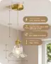 Висяща лампа EDISHINE с флорален стъклен абажур и месингов финиш, снимка 6
