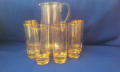 Калиево стъкло, 6 чашш, кана, гравюра, снимка 1