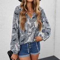 Дамска блуза с принт на цветя, снимка 1 - Блузи с дълъг ръкав и пуловери - 40526101