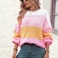 Дамски моден пуловер с цветни блокове, 3цвята - 023, снимка 11 - Блузи с дълъг ръкав и пуловери - 42305738