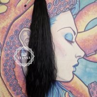 Дълга Естествено Наситено Черен Цвят Чуплива Опашка за Коса със Стопер КОД С811, снимка 3 - Аксесоари за коса - 42133711