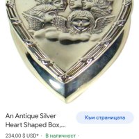 Антична английска сребърна кутия във формата на сърце - Ангелите На Рейнолд , снимка 5 - Антикварни и старинни предмети - 41414738