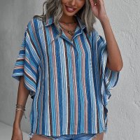 Дамска ефектна риза в синьо, снимка 4 - Ризи - 40149042