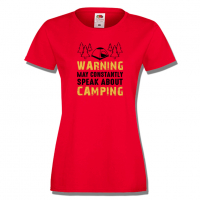 Дамска тениска Warning May Constantly Speak About Camping,, снимка 2 - Тениски - 36373898