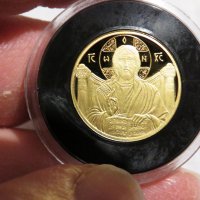 Златна инвестиционна монета 585/100 - 14к - 18 мм  - Исус Христос Вседържител  - съхранявана е в кап, снимка 1 - Антикварни и старинни предмети - 35927463