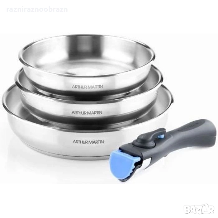 Комплект тигани Arthur Martin 4 части, с подвижна дръжка Inox 18/10, снимка 1