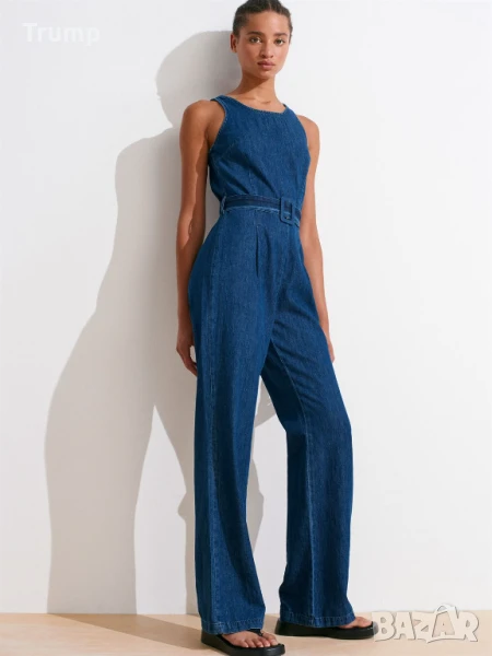 Елегантен Дънков гащеризон с колан - тъмносин, снимка 1