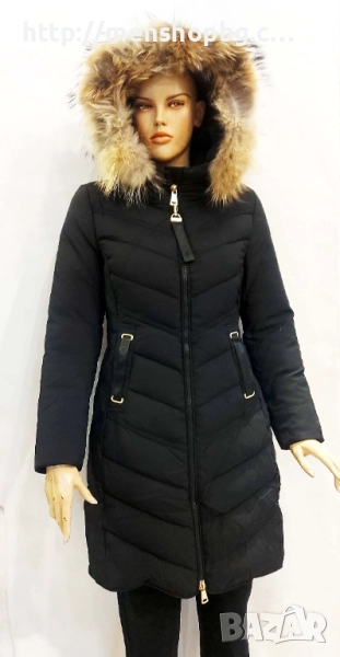 Големи размери дамско яке с естествен пух код - черно, снимка 1