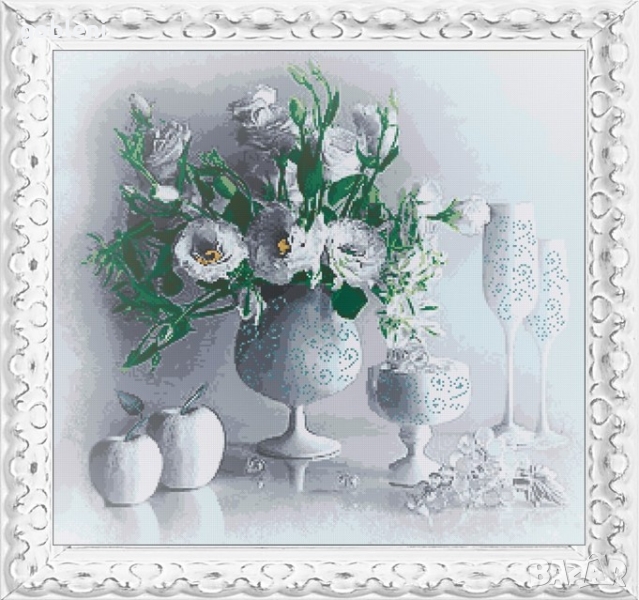 гоблен "БЯЛ НАТЮРМОРТ" Д46; шев 1:1; размери 34*32 см.;22 цвята;46 лв., снимка 1