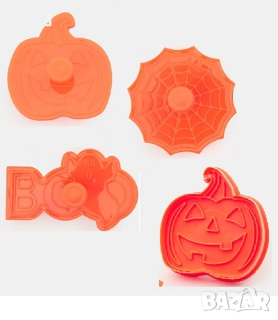 3 бр Boo Тиква паяжина Хелоуин Halloween пластмасов резец форма форми резци с бутало за сладки тесто, снимка 1