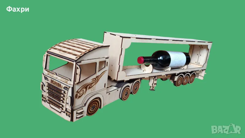 Дървен камион стойка за бутилка вино, снимка 1