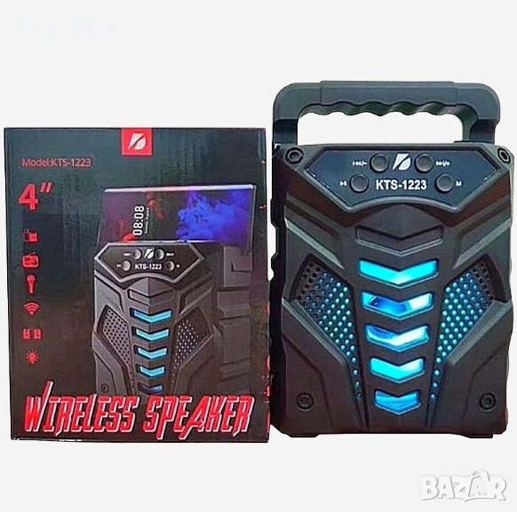 Преносима LED тонколона 1Tech KTS-1223, с Bluetooth, Micro SD, USB, FM радио, LED светлина, Черна, снимка 1