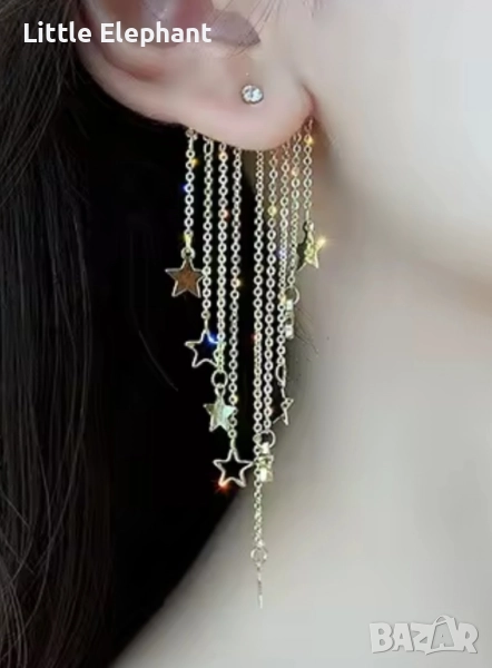 Pre order Сребърни висящи обеци звезди"Super fairy temperament",колекция"Stars"/нови, снимка 1