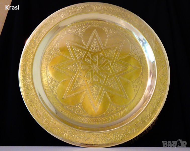 Бронзов поднос 40 см.,1.4 кг.,орнаменти, снимка 1