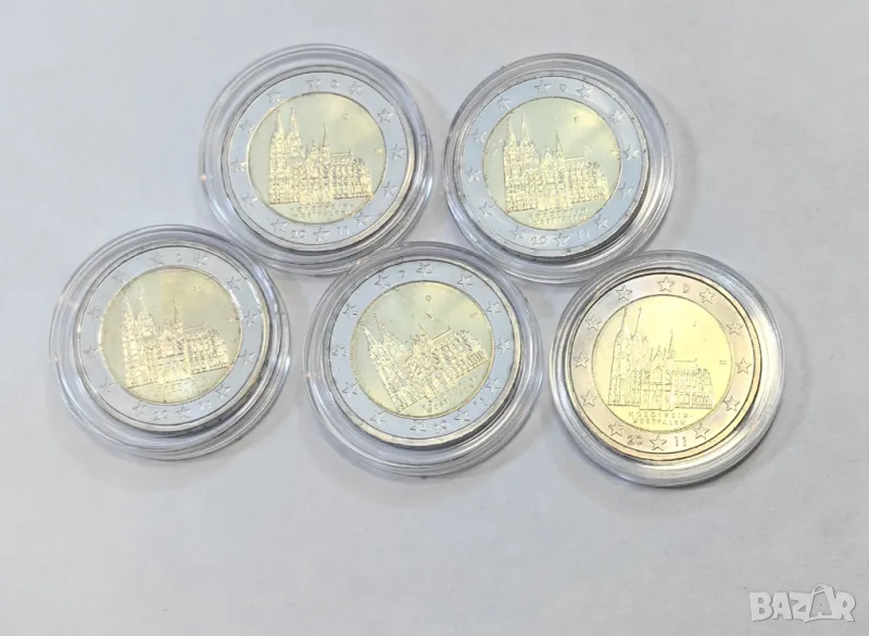 Германия 5 бр. по 2 евро 2011 Кьолнската катедрала, Рейн Вестфалия, снимка 1