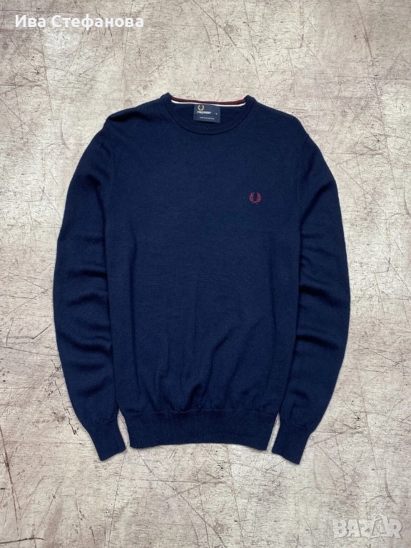 Мъжки нов елегантен пуловер с кръгло деколте Fred Perry от мериносова вълна, размер M , снимка 1