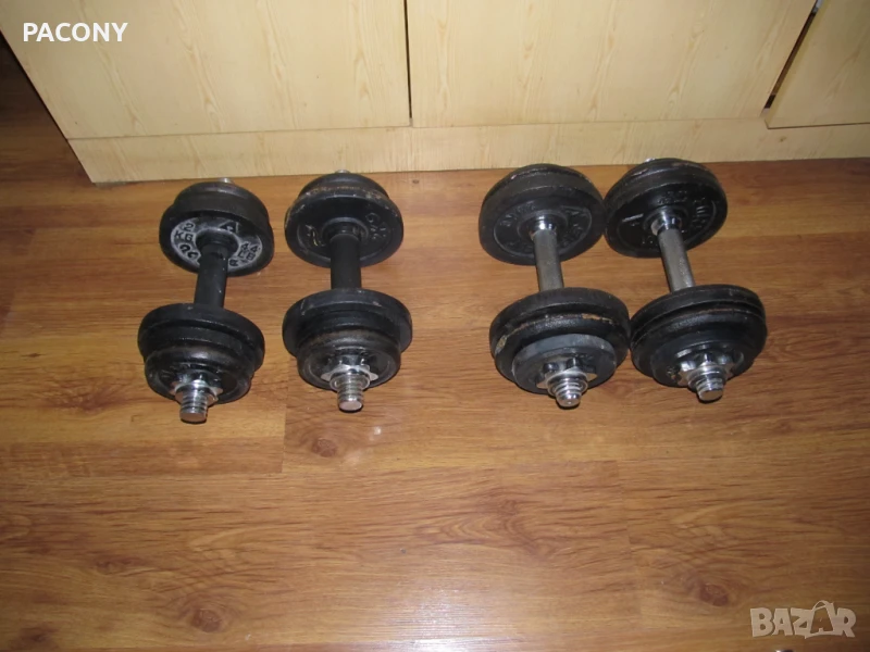 ЯКИ Дъмбели- 2 комплекта с гаечно затягане 2х14 и 2х11кг, снимка 1