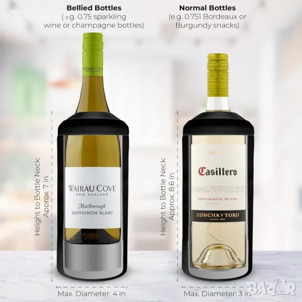 Охладител за вино Elevàre със запушалка | До 6-часово охлаждане | Двустенна неръждаема стомана,черен, снимка 1