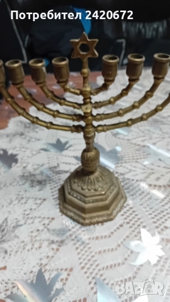 бронзов свещник менора, снимка 1