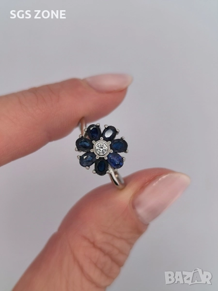 СРЕБЪРЕН ПРЪСТЕН СЪС САПФИРИ ОТ ТАЙЛАНД, снимка 1