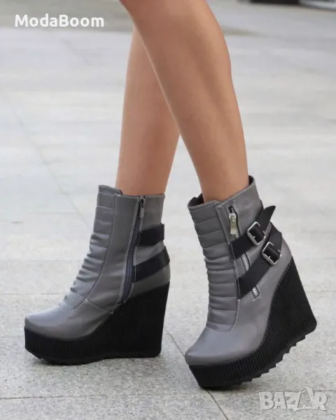 Боти на платформа - Кожа, снимка 1