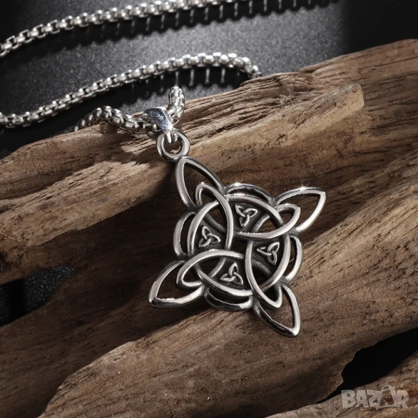 Амулет „Вещерски възел“ с верижка от медицинска стомана – защитен символ, 60 см, снимка 1