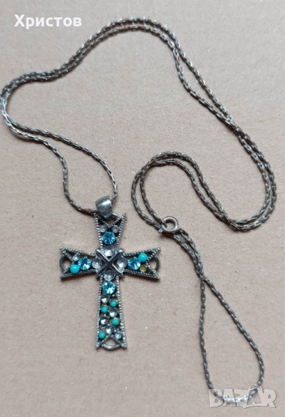 Стар сребърен кръст със сребърен синджир , снимка 1