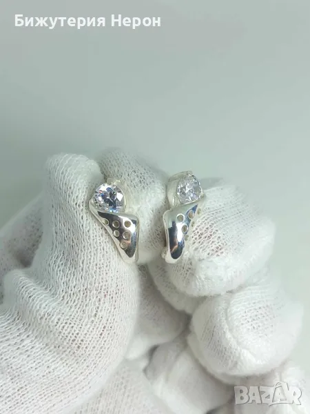 Сребърни обеци с циркони, снимка 1