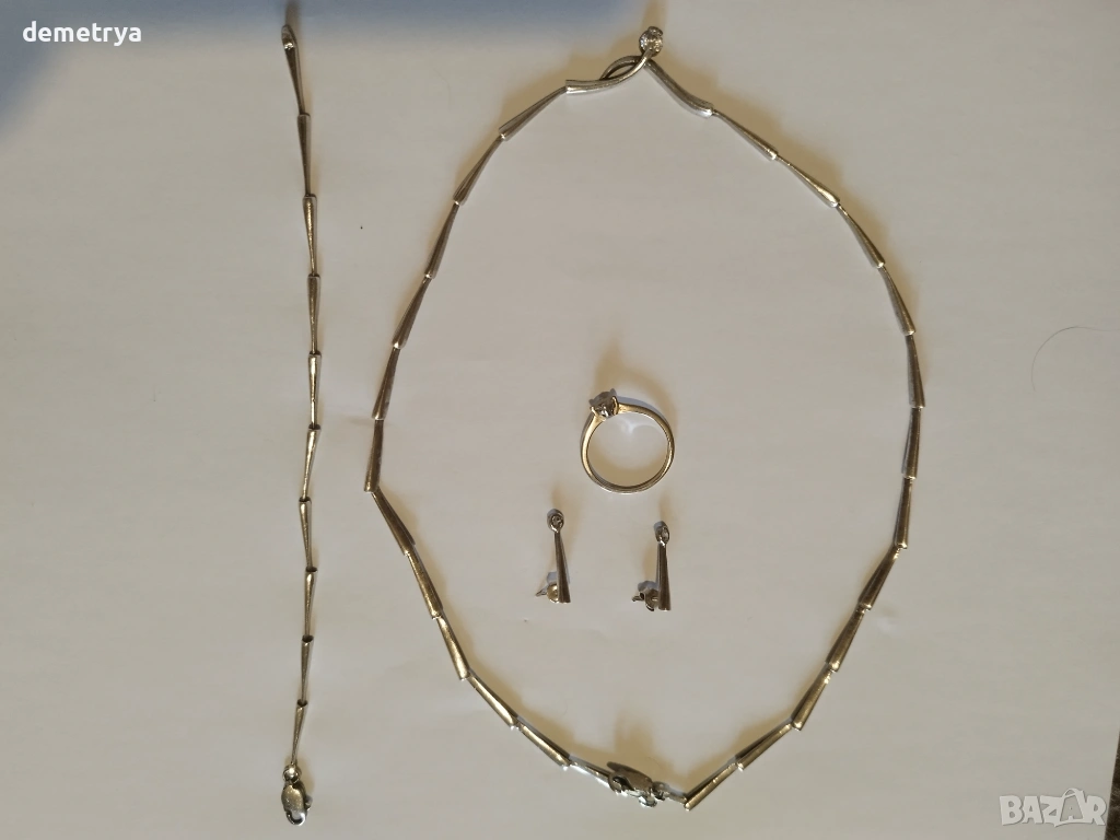 Сребърен комплект с цирконий, ръчна изработка , снимка 1