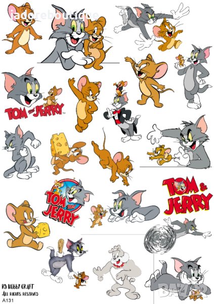 Стикери за декорация планер скрапбук Том и Джери анимационни герои самозалепващ лист А5, снимка 1