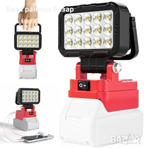Нова LED гаражна работна лампа за Milwaukee M18 18V с 2 USB без батерия