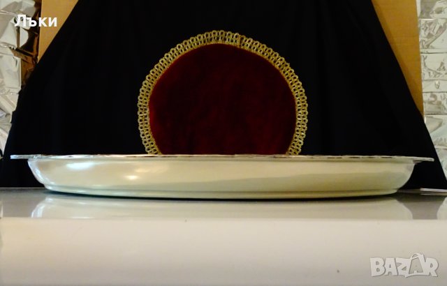 Посребрен поднос,тава,46 см.,1.2 кг.,орнаменти,обков, снимка 3 - Антикварни и старинни предмети - 42449748