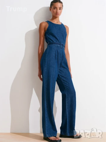 Елегантен Дънков гащеризон с колан - тъмносин