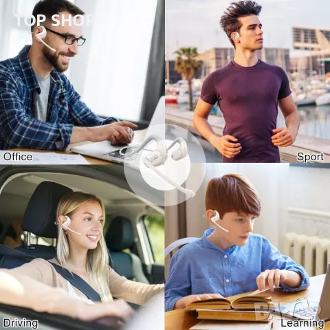 Слушалки Seflorgo Bluetooth 5.3 с отворено ухо със свалящ се магнитен шумопотискащ микрофон, бежови, снимка 7 - Bluetooth слушалки - 49805295