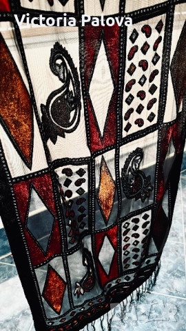 Луксозен дизайнерски шал от коприна и кадифена вискоза - истинско бижу, снимка 10 - Шалове - 52720150