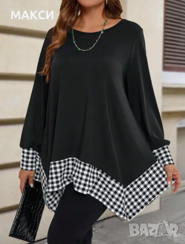 Модерна макси еластична А-симетрична туника в наситено черно- плътна, мека, гладка, силно еластична , снимка 1