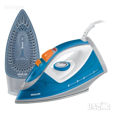  Ютия Sencor SSI 7710BL, 2400 W, Керамична плоча, Anti-Calc система, Вертикално гладене, Бял/Син, снимка 1