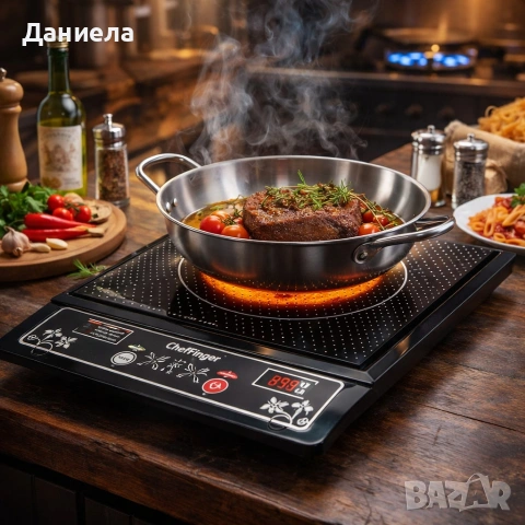 Индукционен котлон Cheffinger - 2000W, с дигитален дисплей, таймер и защита от прегряване, снимка 3 - Котлони - 53108632