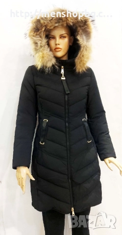 Големи размери дамско яке с естествен пух код - черно