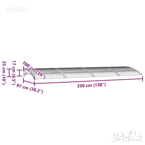 vidaXL Навес за врата, черен, 350x100 см, поликарбонат, снимка 7 - Врати за баня - 56146249