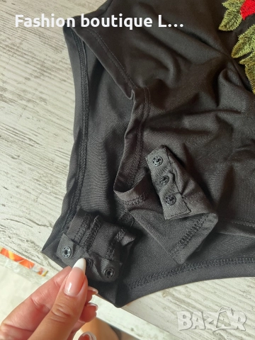 Ново черно дамско боди с червени бродирани червени цветя с листа 🖤, снимка 3 - Бельо - 52186822