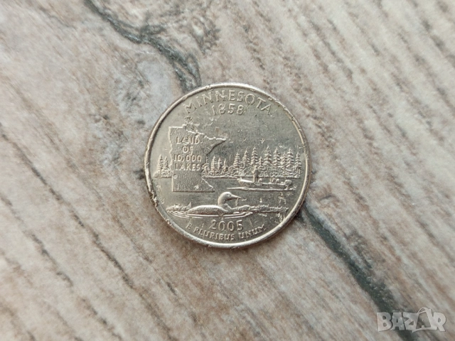Монета 2005 Съединени Щати Washington Quarter - 25 Cents (Land of 10000 lakes, Minnesota), снимка 2 - Нумизматика и бонистика - 52123899