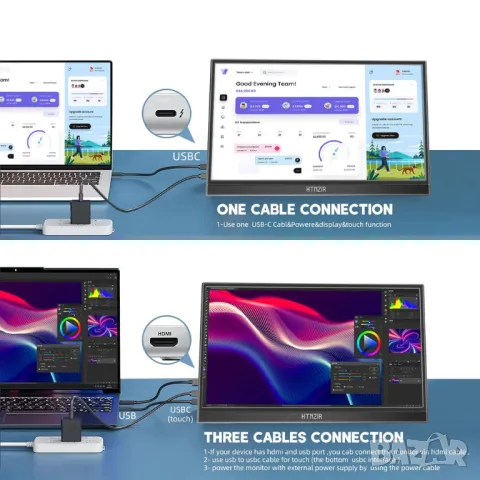 Преносим Гейминг Мултитъч Mонитор 15.6" FHD Сензорен екран 1080P, снимка 4 - Монитори - 48343077