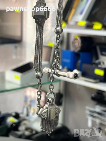 Сребърна верижка за джобен часовник със седефени елементи, снимка 18 - Мъжки - 51454790